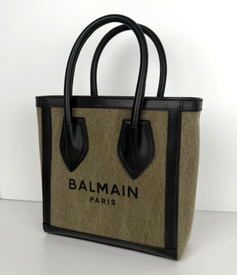 Balmain B-Army Logo Canvas 24 Shopper Tote Bag in Khaki & Black S17